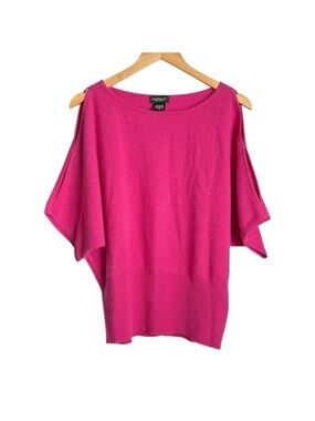 Lord & Taylor 100% Cashmere Sweater Medium Hot Pink Short Sleeve Cold Shoulder